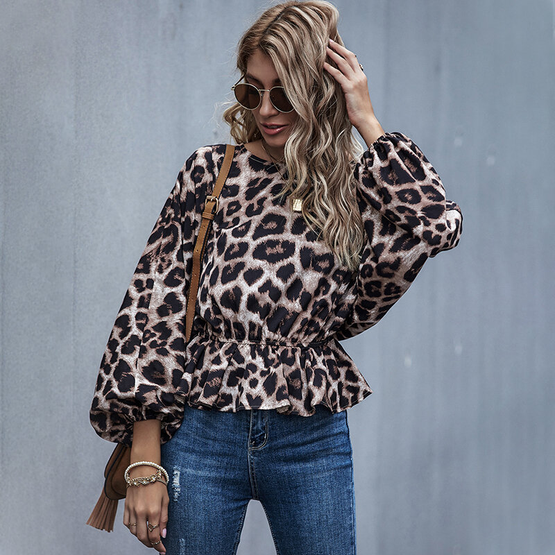 Blusa holgada de manga larga con estampado de leopardo para otoño, camisa holgada con estampado de leopardo para mujer, 2020