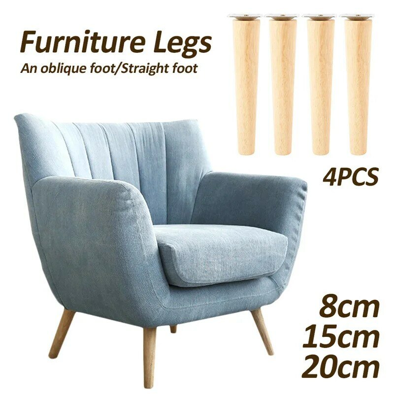 4 Pcs Wood Furniture Legs Feet Slanting Straight Coffee Table Sofa Level Feets with Metal Plates Cabinet Legs Furniture Parts