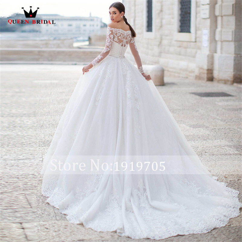 Elegant Ball Gown Wedding Dresses Puffy Long Sleeve Tulle Lace Crystal Sash Bridal Gown 2022 New Design Custom Made DS29