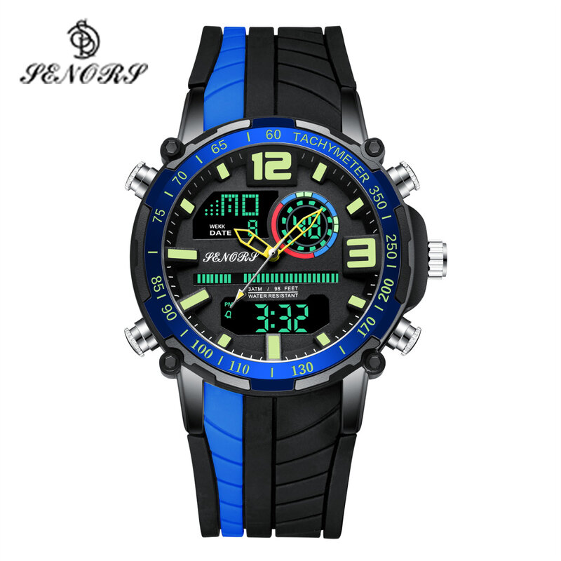 Relógio digital masculino esportivo, relógio com visor duplo, à prova d'água, led, militar