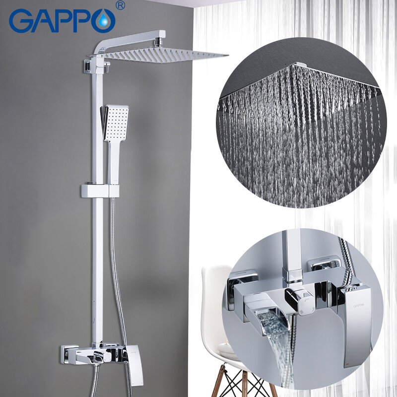 Gappoシャワーシステム浴室のシャワーの蛇口タップバスミキサー浴槽の蛇口セットの滝のシャワーセットクロームレインシャワーヘッド