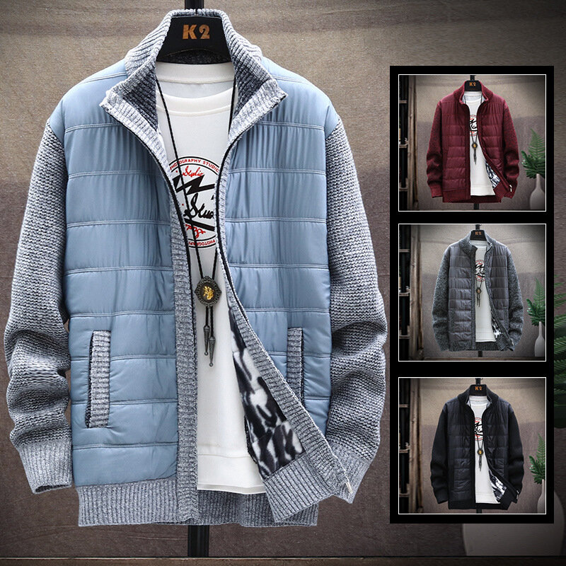 Cardigan tricoté avec fermeture éclair pour homme, veste en polaire, col montant, chaud, ample, pardessus tendance, automne hiver