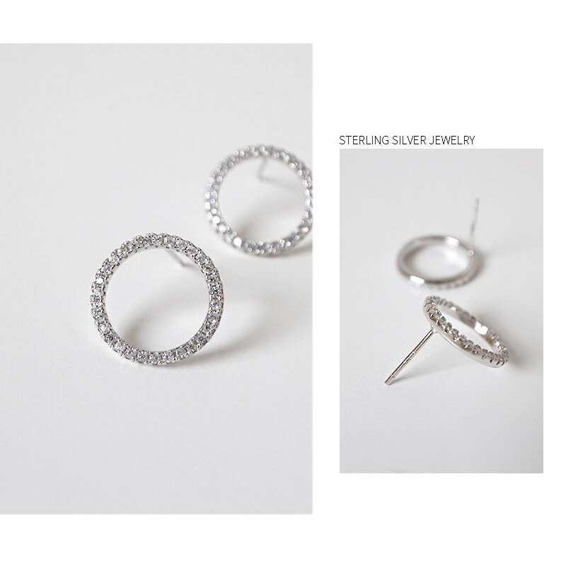 Brincos geométricos de zircônia em aço inox para mulheres, redondos, joias fashion em prata esterlina 925