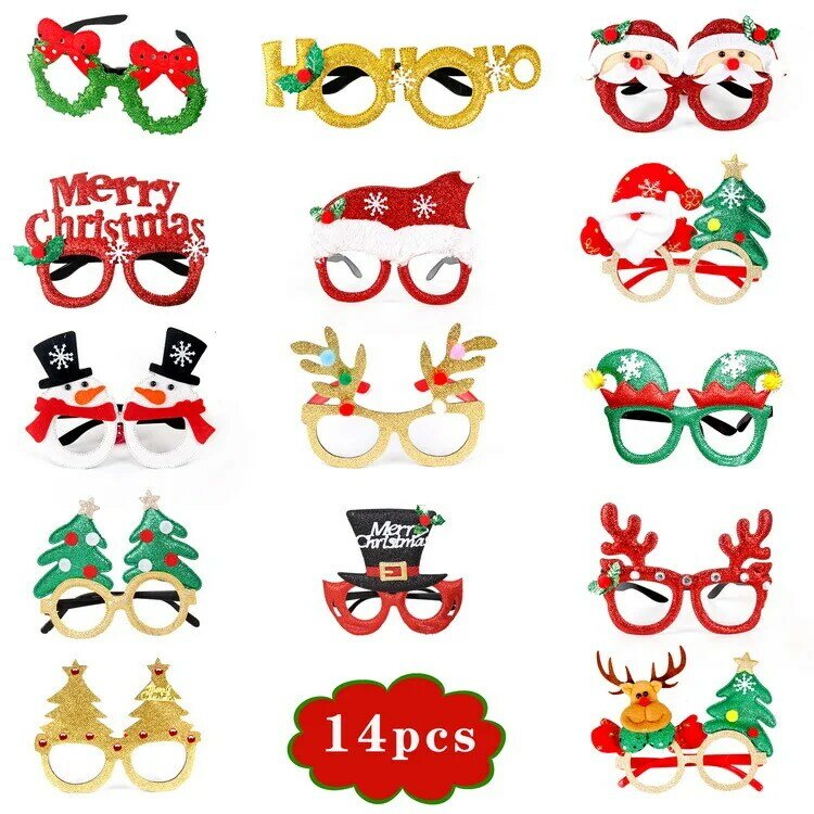2022 Ornamen Natal Set Topi Kacamata Liburan Dewasa Anak-anak Hadiah Natal Topi Kepala Gesper Gelang Cincin Bertepuk Tangan