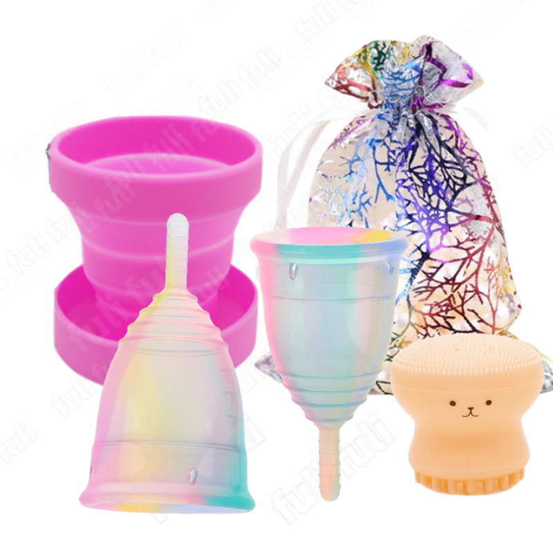 Coletor menstrual silicone colorido, 5 peças, higiene feminina, copo menstrual, cuidado de saúde, copo para período menstrual