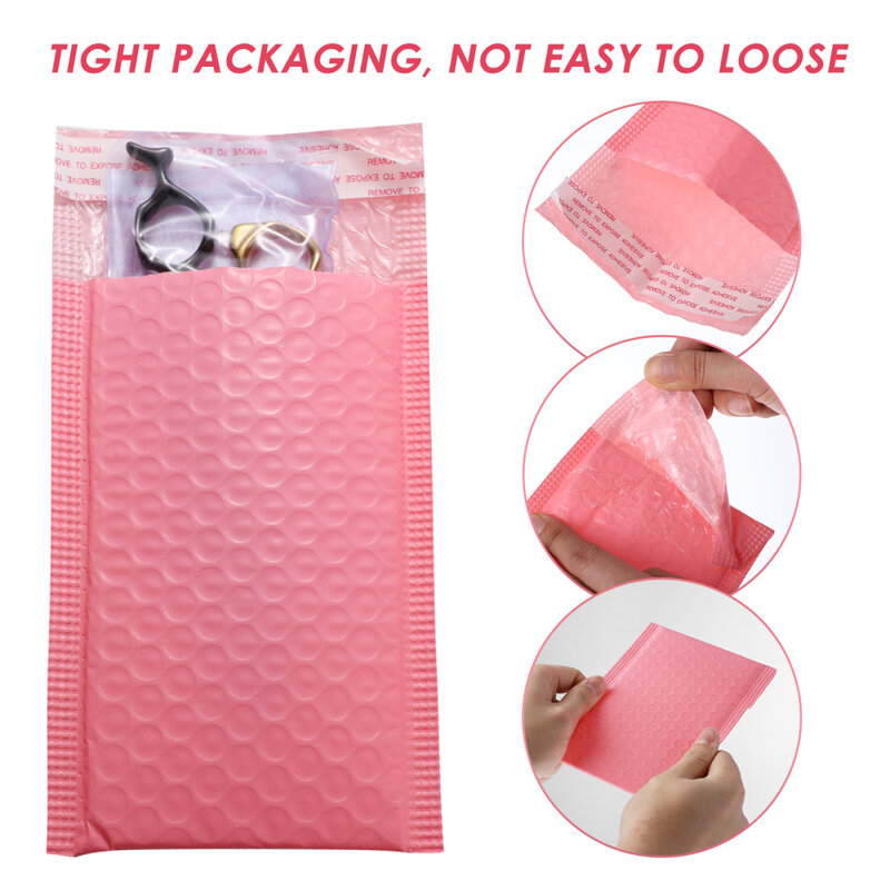 Nuobesty 50 pçs à prova dwaterproof água bolha mailers envelopes acolchoados sacos à prova de choque bolha envolvendo envelope (rosa, 15x11cm)