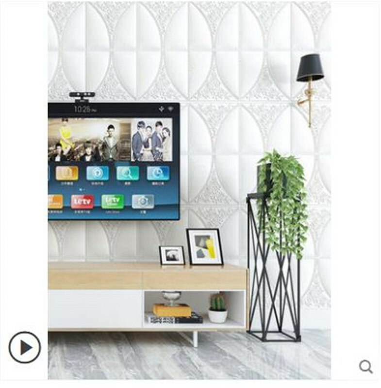 自己粘着壁紙、革、ソフト、防水、厚い、三次元リビングルームのテレビの壁-153