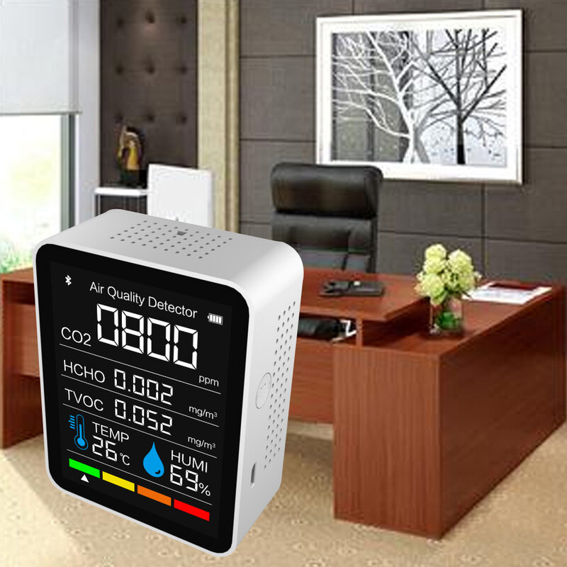 5 In1 CO2 Tvoc Hcho Temperatuur Vochtigheid Sensor Meter Digitale Tester Met Bluetooth Luchtkwaliteit Monitor Kooldioxide Detector