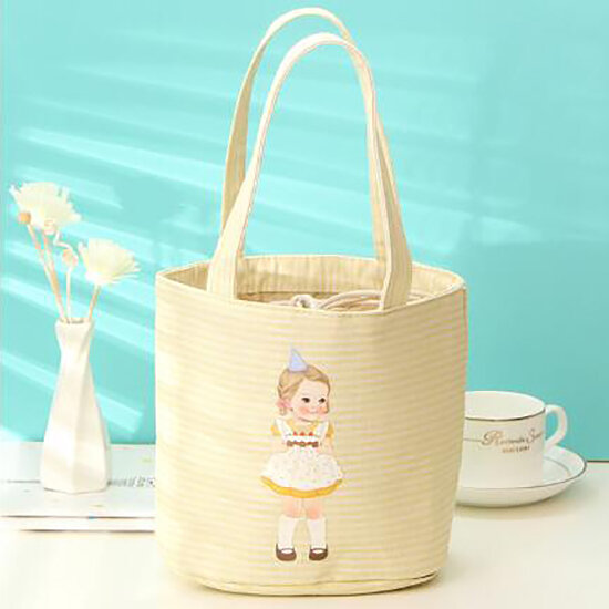 1Pcs Mini Lunch Bag Drawstring Printing Canvas Cute Girl Portable Waterproof