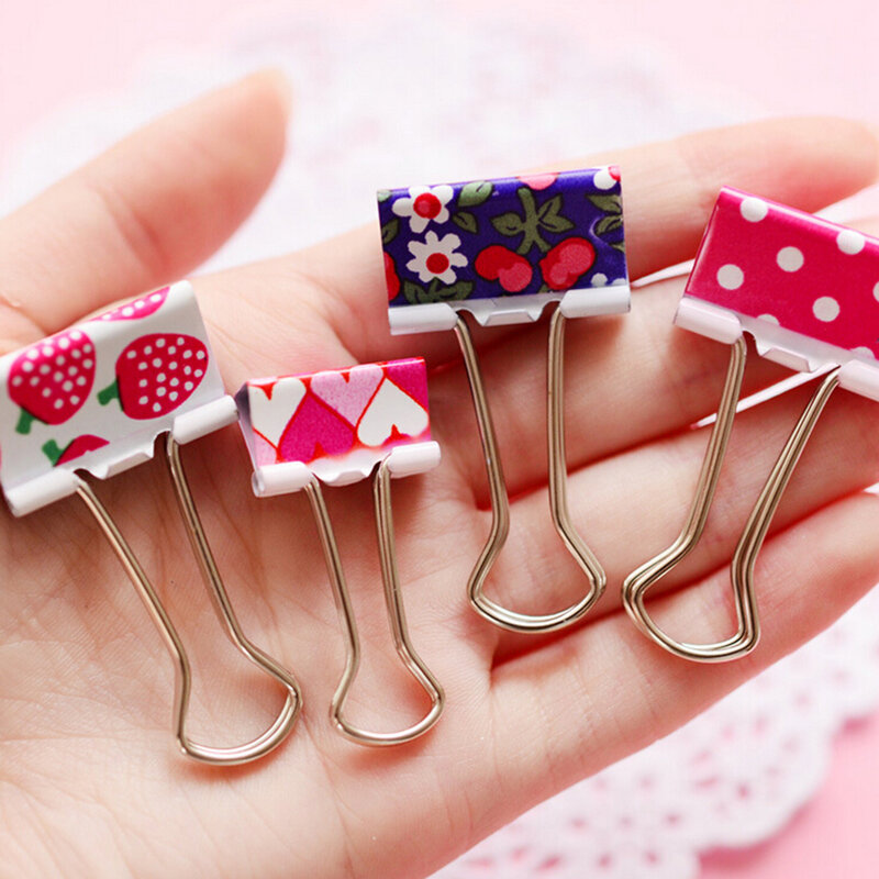 Flower Printed Metal Binder Clips Notes Letter Paper Clip Office Supplies Random Style 6 Pcs/lot Fresh Styles