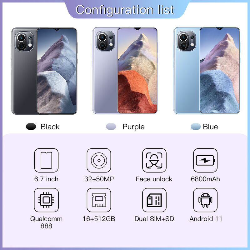 Xiao – smartphone M11 Ultra 5G, Version globale, 16 go + 512 go, android 11, grande batterie 6800mAh, 32 + 50MP, Qualcomm888, reconnaissance faciale