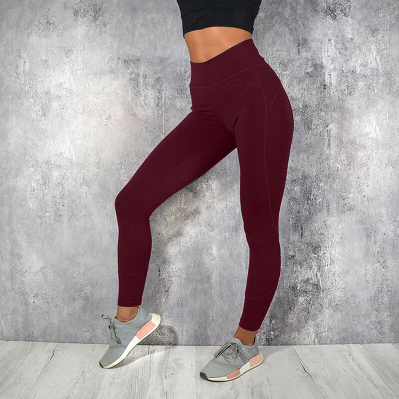 Женские спортивные брюки пуш-ап для йоги, эластичные леггинсы для фитнеса с высокой талией, черный светильник, серые, Бордовые леггинсы