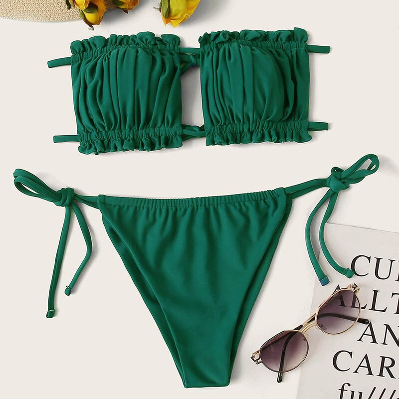 เซ็กซี่บิกินี่2021จีบ Bandeau ชุดว่ายน้ำชุดว่ายน้ำหญิง Mini Thong ชุดบิกินี่ Bather ว่ายน้ำ Beachwear สำหรับชุดว่าย...