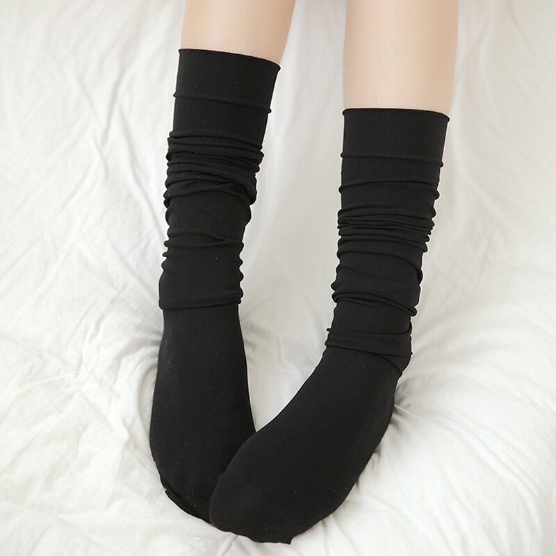 1Pair Women Girls Fashion School Student Socks Opaque Over Knee Thigh High Elastic Sexy Stockings black/white Spring Summer