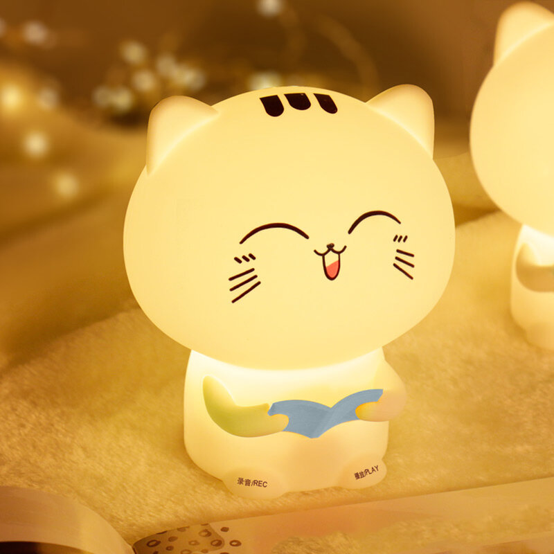 Cat Pattern Remote Control Touch Sensor Patting Tap Night Light Lamp Bedroom USB Colorful Lights  for Children Baby