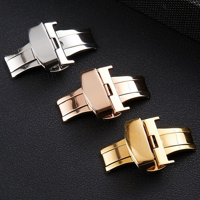 Hebilla de mariposa pulida de alta gama, accesorios de reloj de acero inoxidable, hebilla doble, 12-22mm