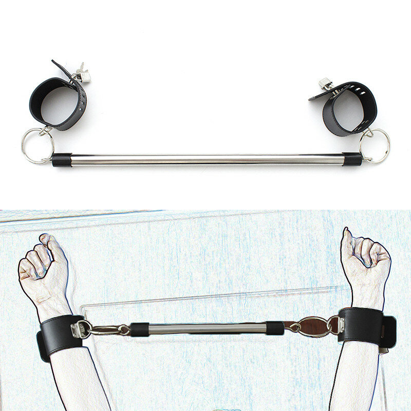 Stainless Steel Handcuffs Metal Spreader Bar with PU Leather Open Legs Bondage Ankle Cuffs BDSM Bondage Restraint Adult Games