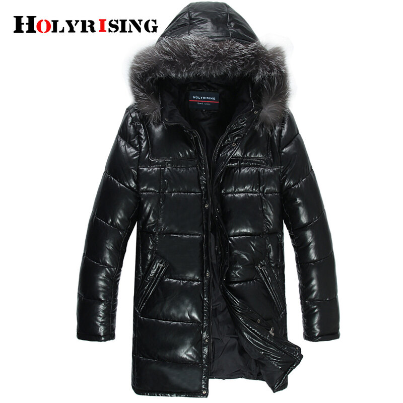 Business men's leather down jacket Thick synthetic leather down jacket Raccoon Fur hooded Fashion Men Winter down jacket 19388