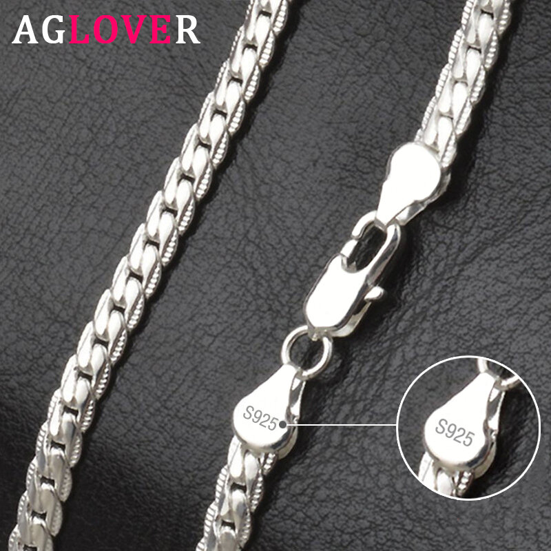 Agover-collar de plata de ley 925 para mujer y hombre, accesorio de oro de 18k y 20 pulgadas, con cadena lateral completa de 6mm, joyería de moda, regalo
