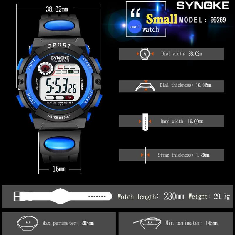 SYNOKE-reloj electrónico para niños y niñas, cronógrafo con pantalla LED, resistente al agua, deportivo, ideal para estudiantes