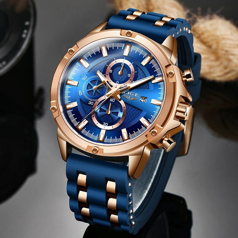 LIGE zegarek sportowy mężczyźni wodoodporny zegarek męski zegarki kwarcowe dla mężczyzn luksusowa marka pasek silikonowy Relogio Masculino zegar człowiek