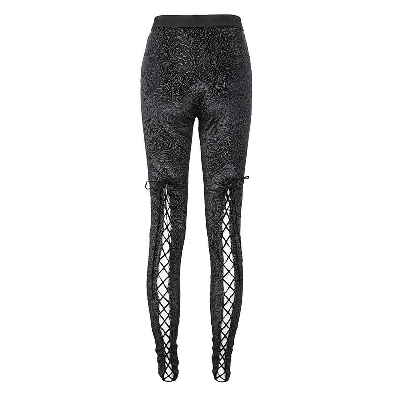 Gotycki ciemny wzór obcisłe spodnie sznurkiem muszka koronki Hollow regulowane seksowne spodnie damskie