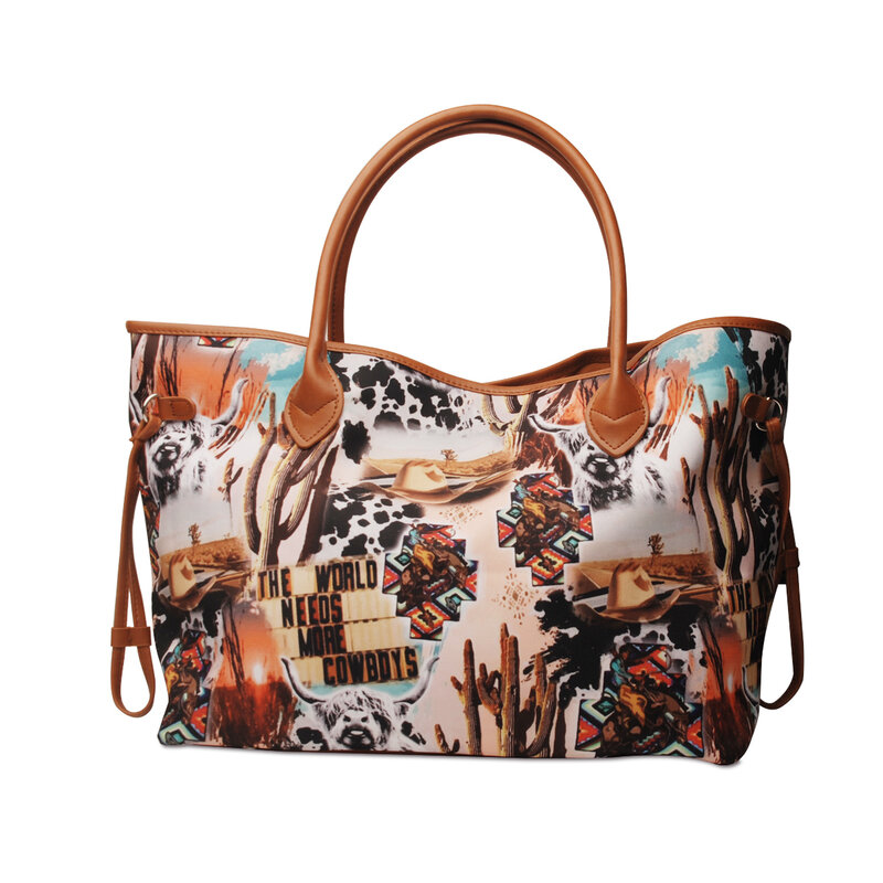 Retail Cowboy Tote DOM1131851 Cow Printed Women Handbag Serape Canvas Tote bag with PU Handle