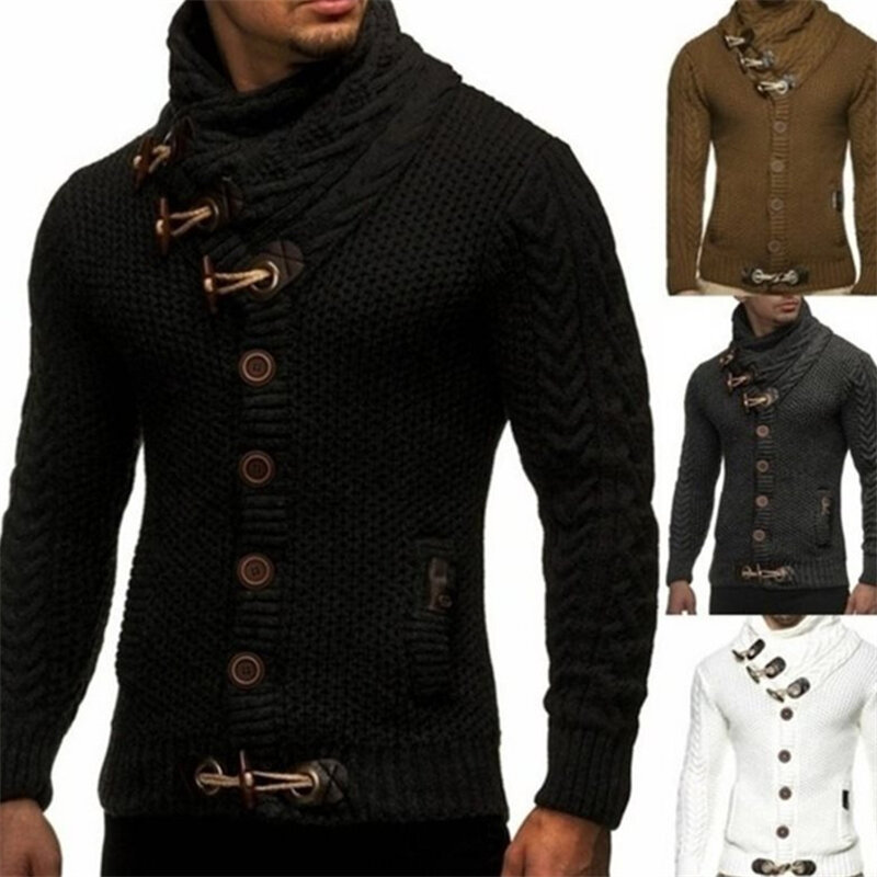 Мужской свитер, уличная одежда, свитер с высоким воротом, мужские вязаные пуловеры с длинным рукавом, мягкий теплый базовый кардиган на осен...