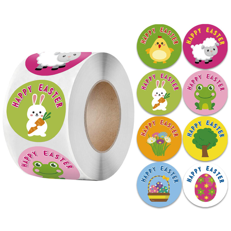 500Pcs 8 Desain dengan Lucu Kartun Hewan Kelinci Happy Easter Stiker Seal Label Pesta Dekorasi Hadiah Kotak Kemasan