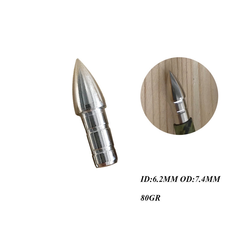 Linkboy-puntas de flecha de tiro con arco, accesorios para caza, id6.2 mm, od7.4 mm, 80gr, 100gr, 12 Uds.