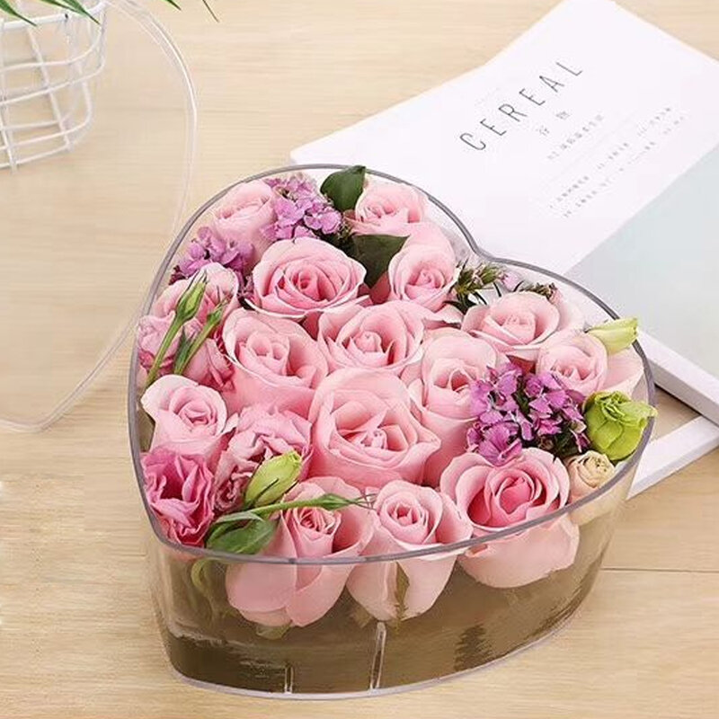 Coração-em forma de rosa caixa de flor acrílico caixa de armazenamento de maquiagem transparente material suporte de caso cosmético com tampa para o dia dos namorados