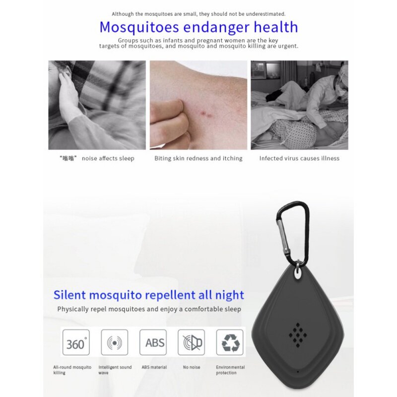 USB Rechargeable Ultrasonic Mosquito Repeller With Hanging Hook Portable Non-Toxic Electronic Pest Killer