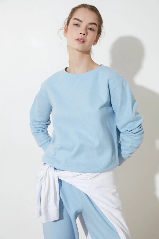Trendyol Selanik trykotowa, w stylu Basic bluza TWOAW21SW0703 na co dzień mody 2021 bluzy ciepłe zimowe jesienna odzież wysokiej jakości z długim rękawem