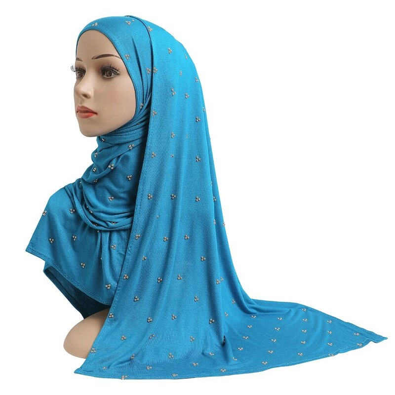 H201 High Quality Soft Cotton Jersey Scarf With Beadings modal headscarf women's hijab islamic female shawl Lady Bonnet headwrap