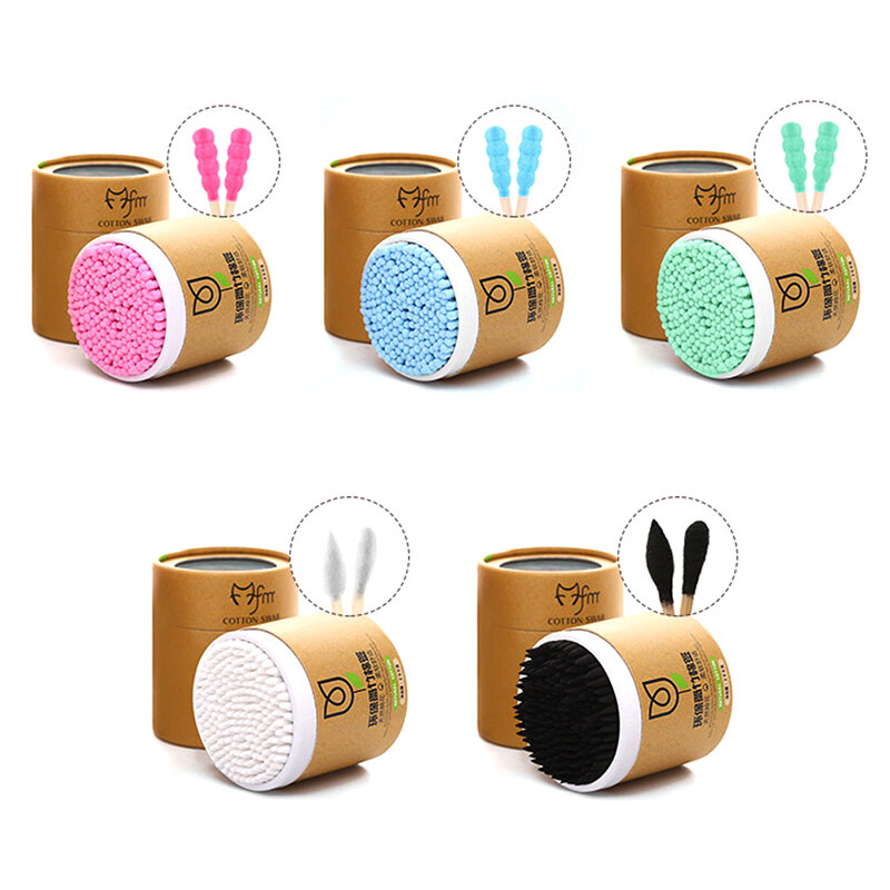 Coton-tiges colorés à Double tête en bambou, bâtonnets en bois pour le nettoyage du nez et des oreilles des adultes, de couleur rose, bleu, noir, 200 et pièces/boîte