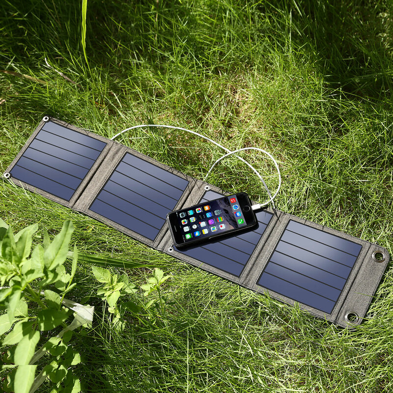 Ihoplix chargeur solaire pliant 14W sortie USB dispositifs portables panneaux solaires étanches pour iPad iPhone X Samsung Smartphones