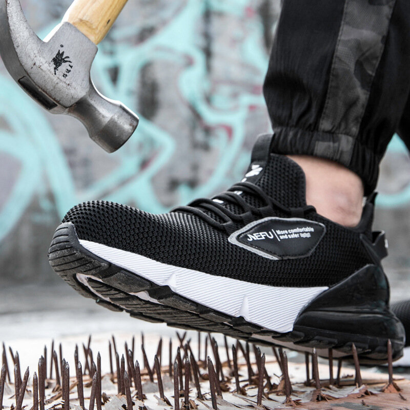 Scarpe antinfortunistiche da uomo traspiranti punta in acciaio per Sneaker da costruzione antisfondamento con Zapato De Hombre riflettente