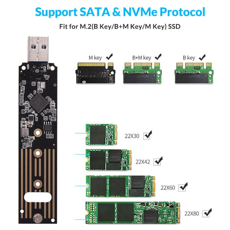 NVMe To USB Adapter RTL9210 Chip M.2 NGFF Khóa M SSD Sang Đến USB 3.1 Loại Một Thẻ HDD Ốp Lưng với Cáp USB Túi Mới Dropshipping Nóng
