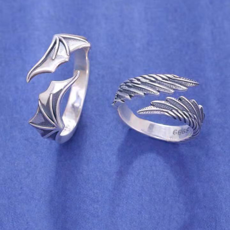 Angel Demon Wing Koppels Ringen Voor Vrouwen Mannen Bijpassende Beste Vriend Trendy Belofte Ring Voor Teen Duim Sieraden Engagement