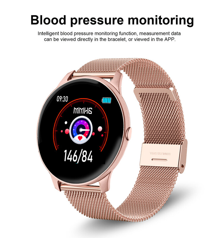 Relógio feminino-multifuncional, tela colorida, inteligente para prática de esportes com medição cardíaca, pressão arterial, à prova d'água ip67 + caixa