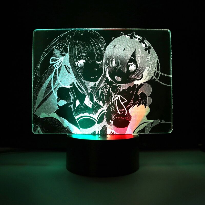 Re Zero Starting Life In Another World Emilia And Rem Two Tones LED Lamp for Birthday Gift Bedroom Decor Acrylic Light Dropship