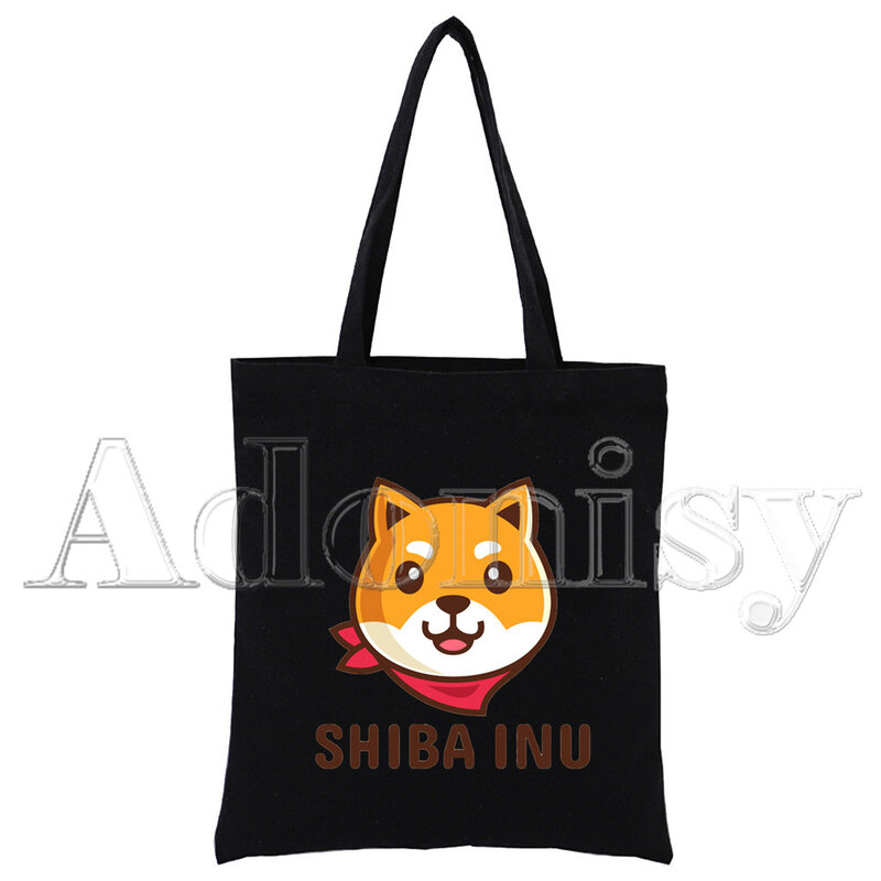 Shiba inu bolsas femininas lona sacola de compras reutilizável saco de compras eco dobrável preto