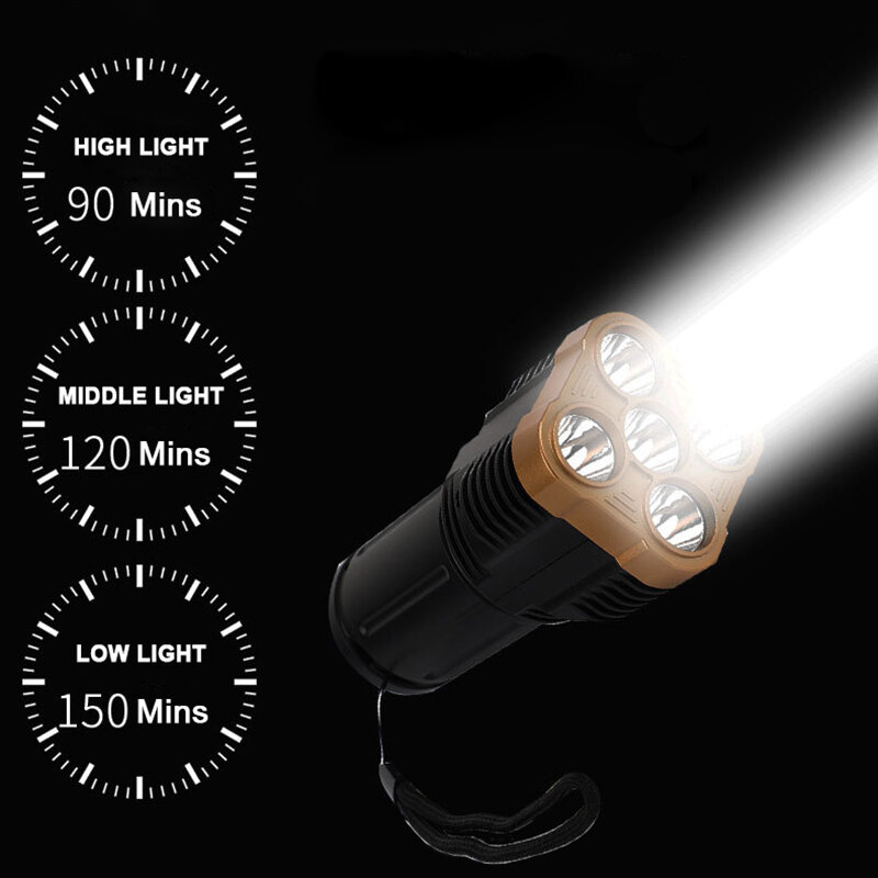 High Power 4 Bulb LED Flashlight USB Rechargeable Powerful COB Searchlight Camping Super Bright Spotlight Cycling Light