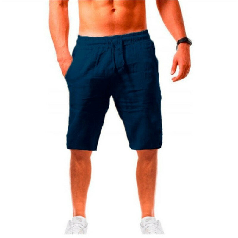 Calça solta masculina de linho, nova coleção verão, calça respirável de cinco pontos, esportiva casual, 2021
