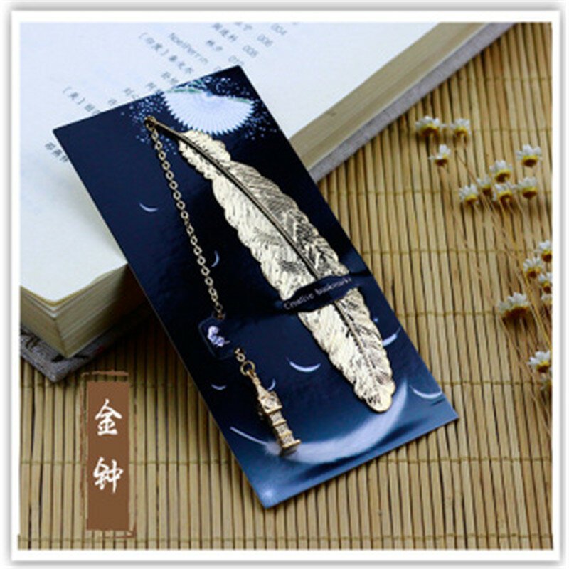 (JESJELIU) 1PCS NEW Retro Metal Feather Bookmark Marque Page Creative Book Mark Korean Stationery Gift Package School Supplies