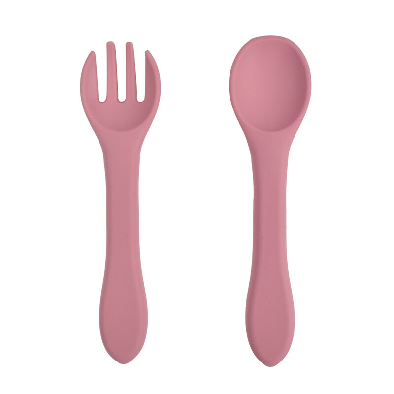 Cuillère et fourchette en Silicone pour bébé, 2 pièces, de qualité alimentaire, en silicone souple, petite cuillère pour bébé, alimentation sans BPA, vaisselle