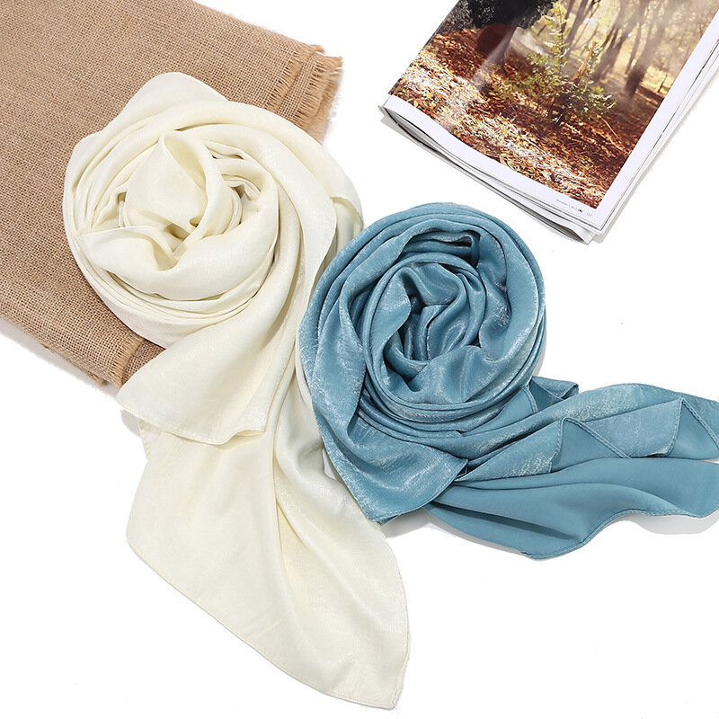 75*180CM New Style Imitation Silk Wrap Headscarf Fashion Solid Color Large Size Ladies Shawl Head Scarf Headwraps for Women