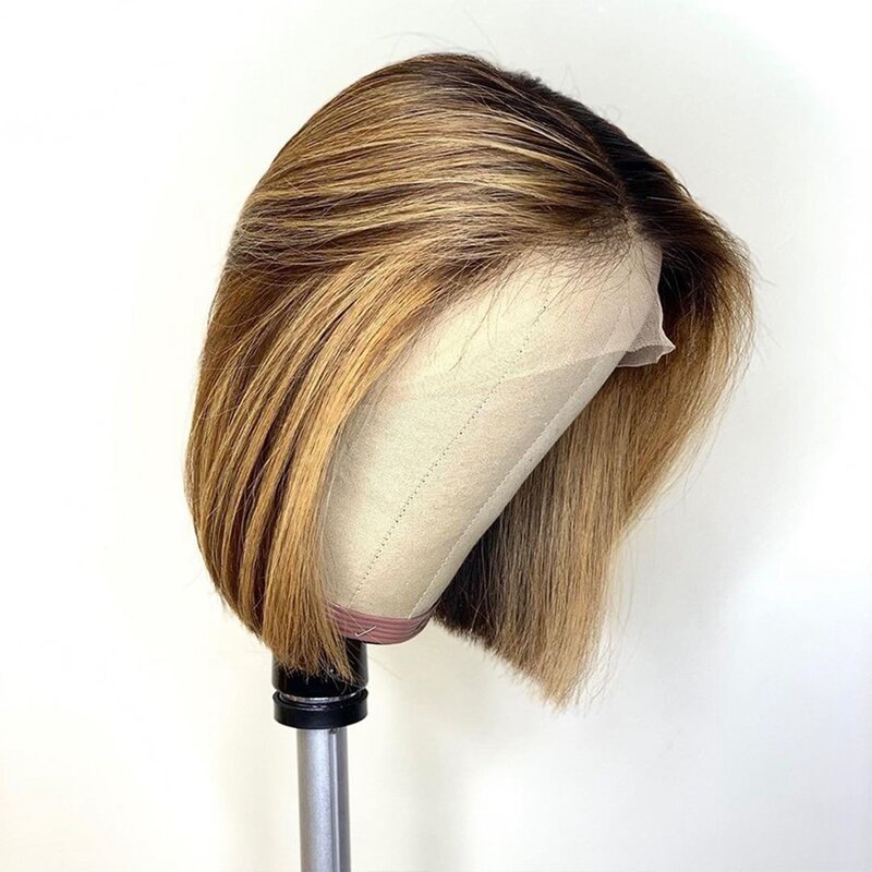 Ombre cor bob frente do laço perucas de cabelo humano destaque brasileiro remy cabelo curto 4*4 perucas frontal do laço 150% densidade pre-arrancadas