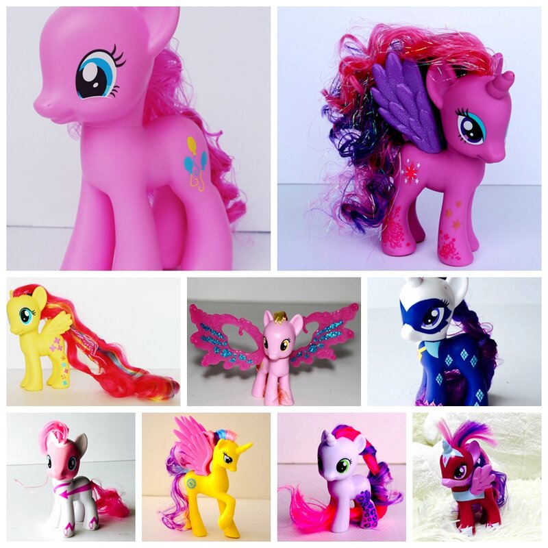 8-10cm brinquedo favorito para meninas, de pvc, com pincéis, pequeno cavalo, bonecos de princesa, cheerilee celestia