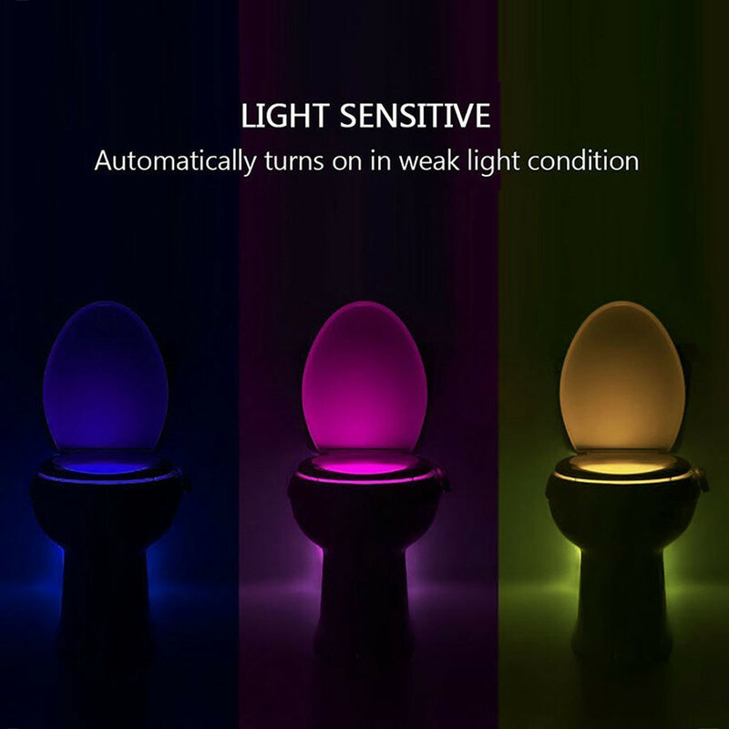 Luz noturna led para assento sanitário, com sensor de movimento, 8 cores, lâmpada com cores alteráveis, aaa, alimentado por pilha, luz de fundo para banheiro